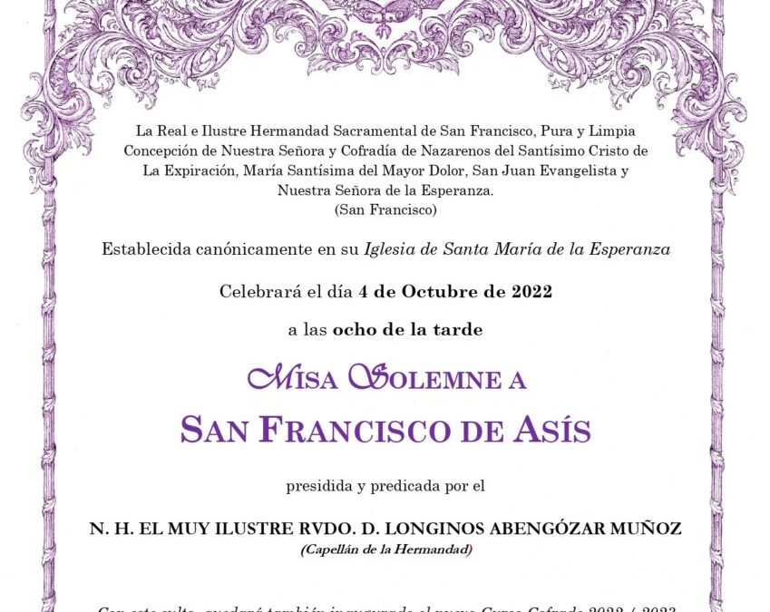 MISA SOLEMNE EN HONOR DE SAN FRANCISCO DE ASÍS